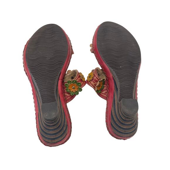 Spring Step L'Artiste Flower Applique Ambrosia Block Heel Sandal Red 36 / US 6 - Picture 7 of 8